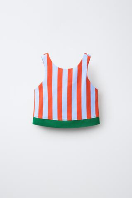 ZARA КОМБИНИРОВАННЫЙ ТОП В ПОЛОСКУ, КРАСНЫЙ