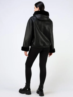 Дубленка зимняя натуральная куртка короткая с капюшоном