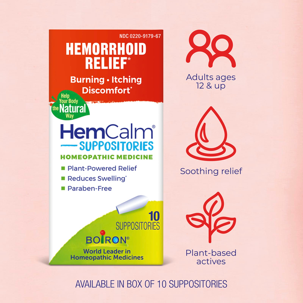 Boiron, HemCalm®, свечи, средство от геморроя, 10 свечей