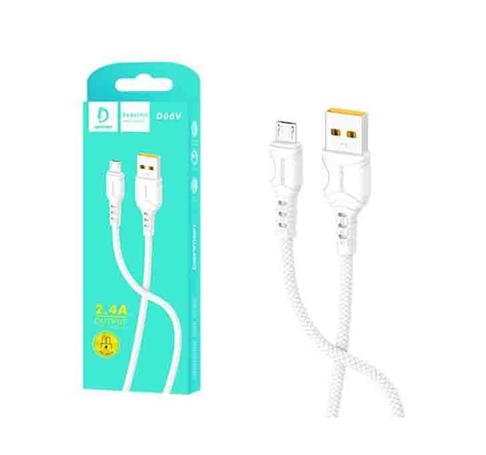 Кабель USB - Micro DENMEN D06V 2.4A (белый) 1м