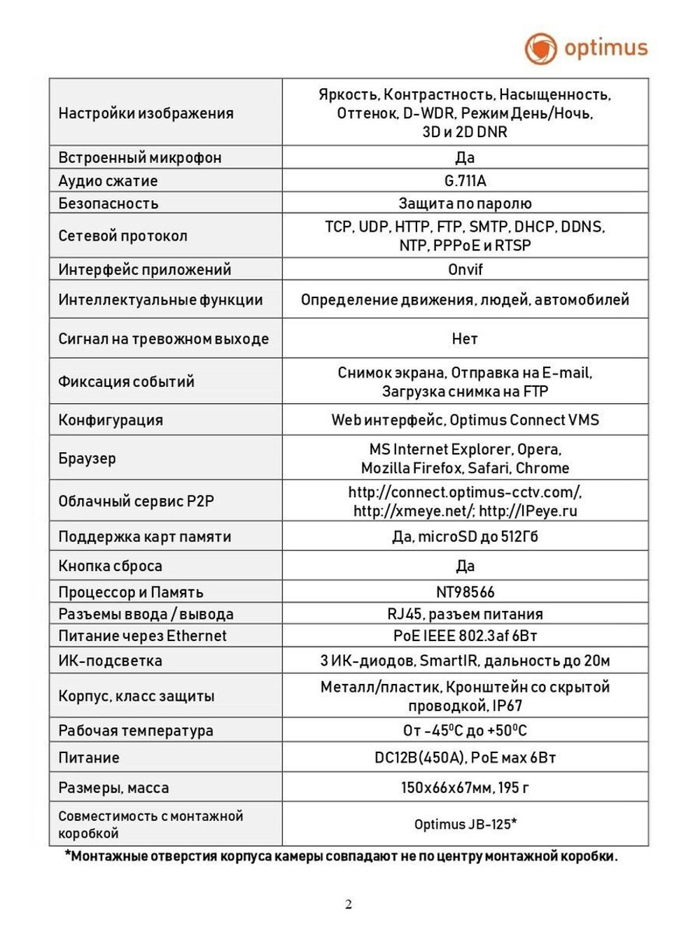 Видеокамера Optimus IP-E048.0(2.8)MPC