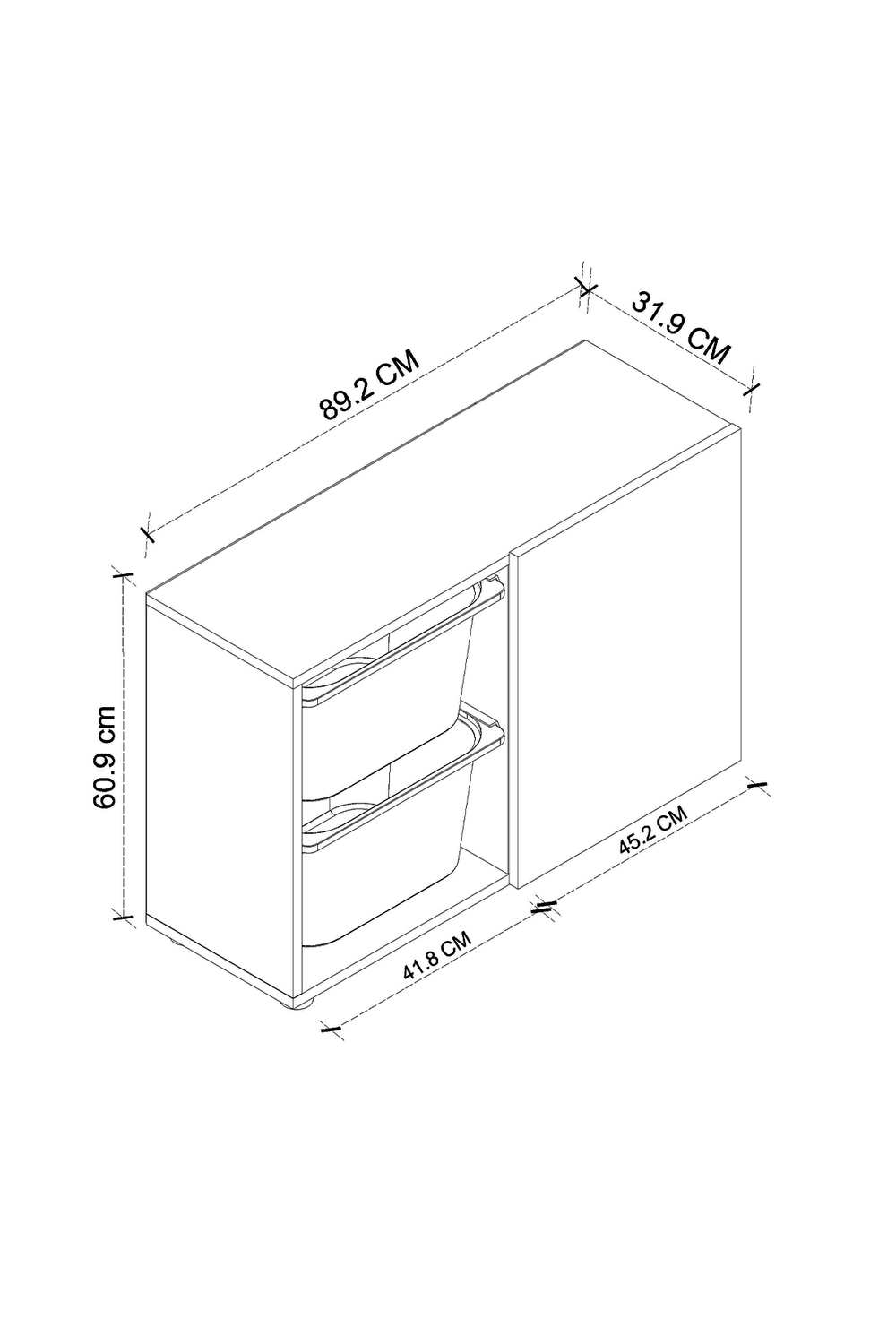 Стеллаж SILA с 2 выдвижными ящиками - белый