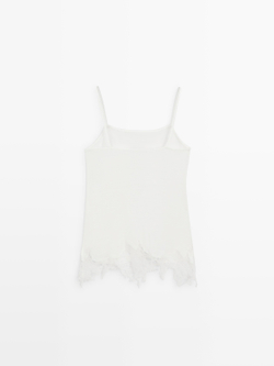 Massimo Dutti Топ в бельевом стиле с кружевом, натуральный/кремовый