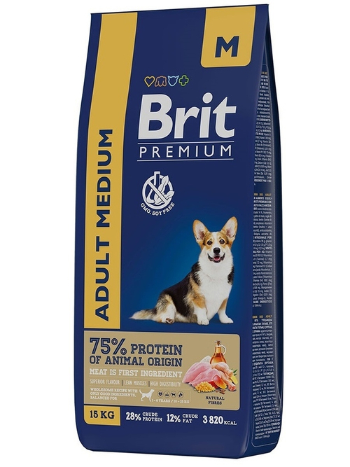 Сухой корм Brit Premium Adult Medium  для взрослых собак средних пород, 15 кг