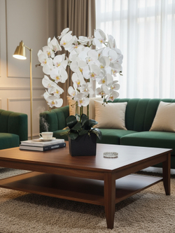 Искусственные Орхидеи белые 5 веток 75см в кашпо Лофт
