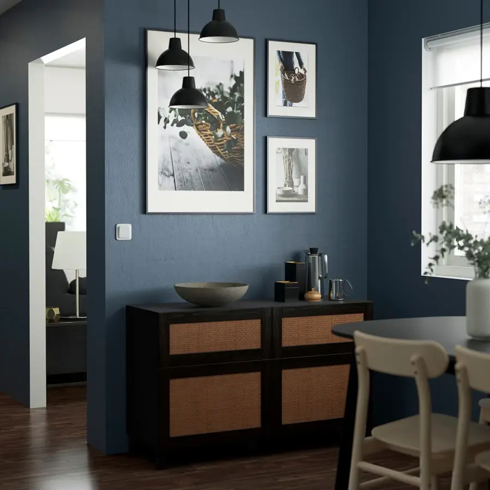 Комбинация для хранения - IKEA BESTÅ/BESTA, 120х42х74 см, черно-коричневый/плетеный тополь, БЕСТО ИКЕА