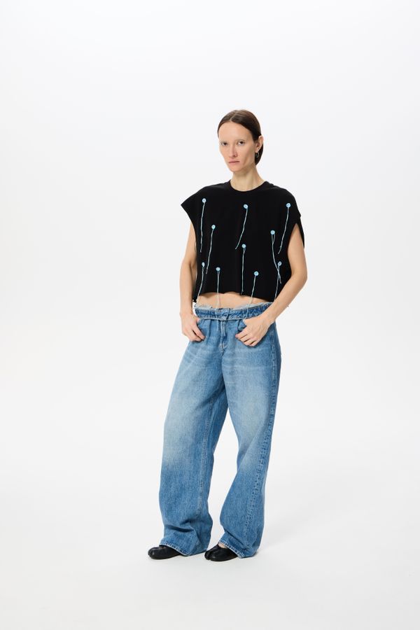 Топ Crochet Polka Dot черный - фото 3