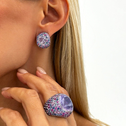 Кольцо c Лавандовым Кварцем и Цветными Сапфирами, R0040-4/44