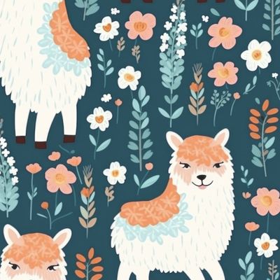 Детский принт с пушистыми ламами и цветами