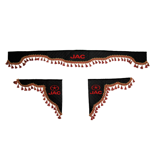 Ламбрекен с косынками стеганые JAC (экокожа, черный, красные кисточки)