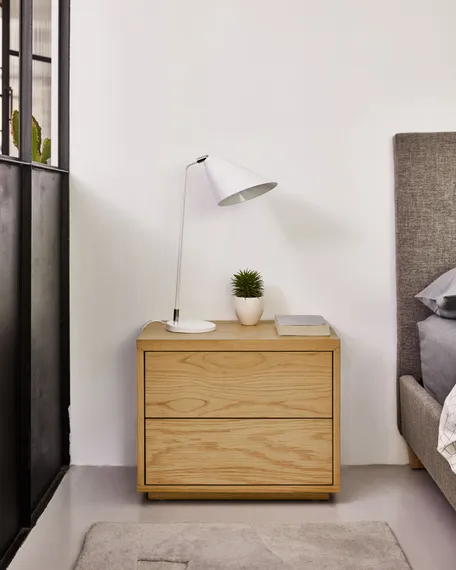 Abilen Прикроватная тумбочка из шпона дуба и белого лака 53,4 x 43,6 см