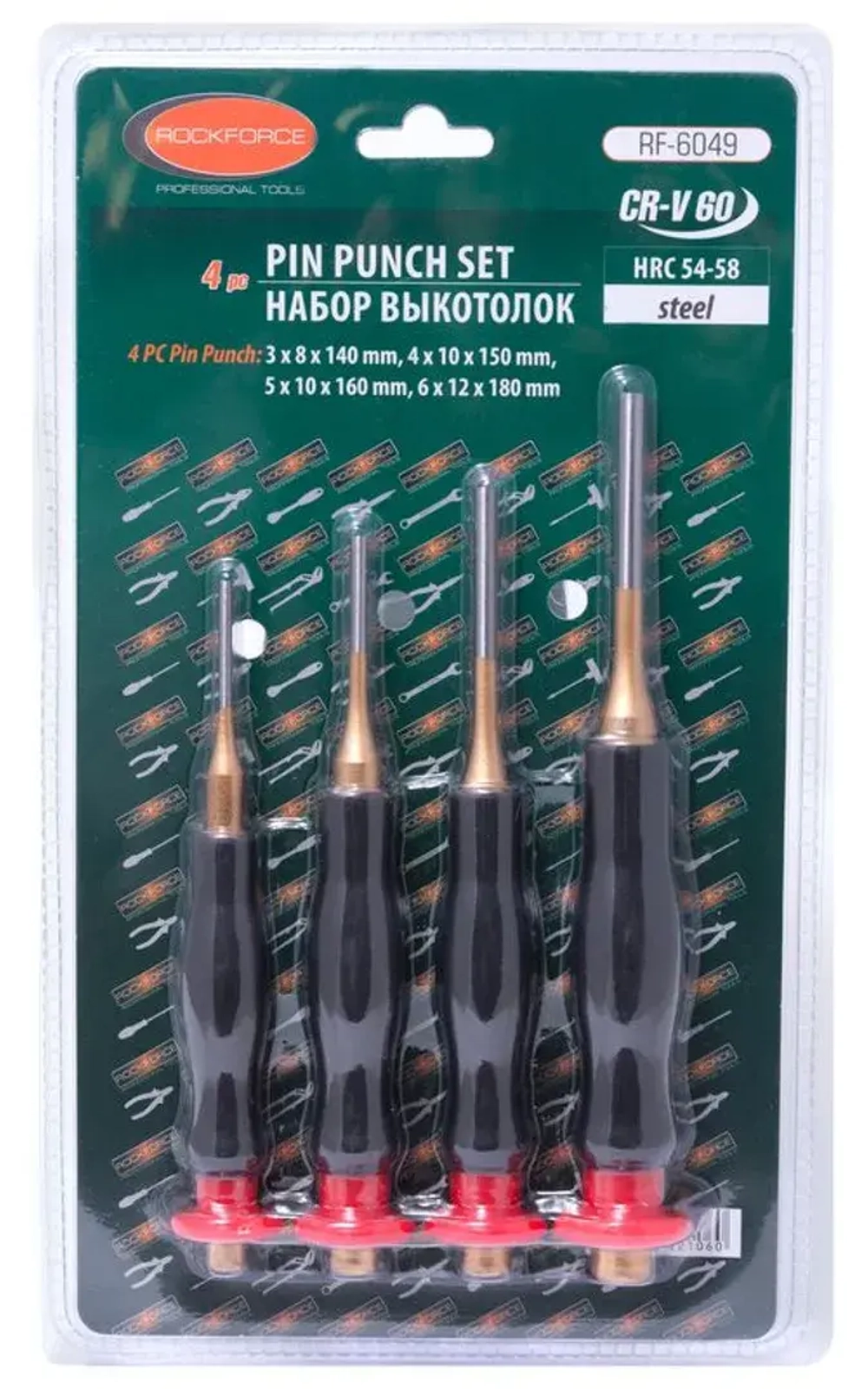 Набор выколоток с эргономическими рукоятками, 4пр.(3х140, 4х150, 5х160, 6х180мм), в блистере RockForce##Rock FORCE RF-6049