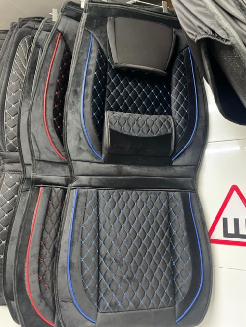 AA - 06 Синий / Комплект чехлов на сиденья, ткань черная, строчка синяя, замша, 2 предмета, серия: эко ком-фо (за комплект)