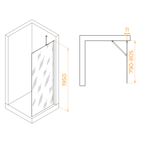 Душевая перегородка RGW WA-102 (Тонированное (Серое), 800)