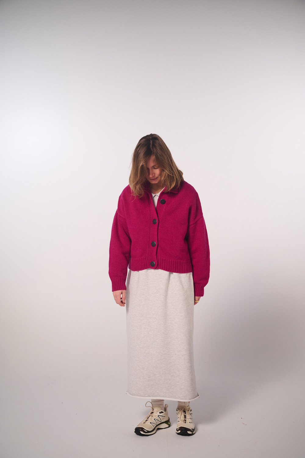 Кардиган с отложным воротником из мериноса ягодного цвета