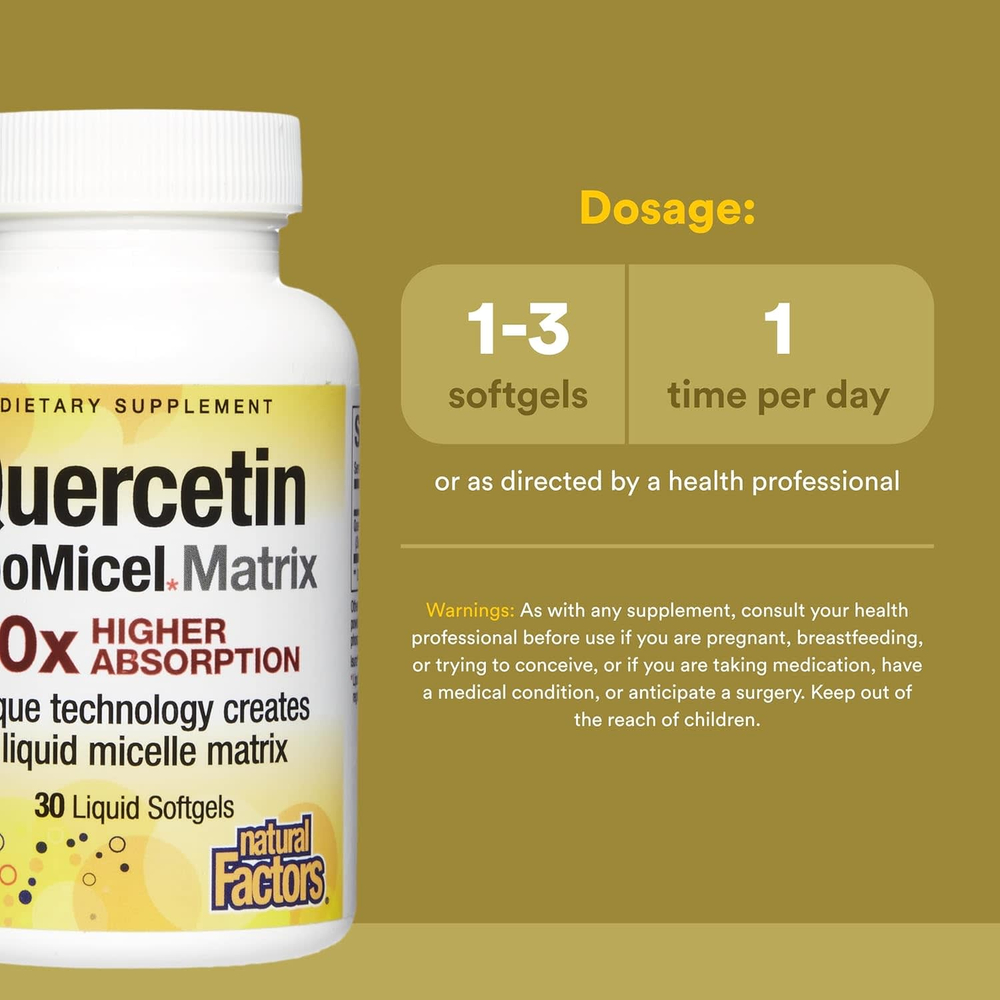 Natural Factors, Quercetin LipoMicel Matrix, 250 мг, 30 мягких таблеток