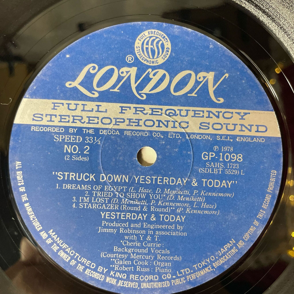 Винтажная виниловая пластинка LP Yesterday And Today Struck Down (Japan 1978) (No Obi) Pleasure In My Heart