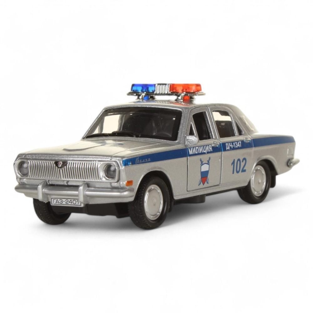 Модель ин. мет. "ГАЗ-2401 волга. полиция" 12см, серебристый в коробка 2401-12POL-SR (Технопарк)