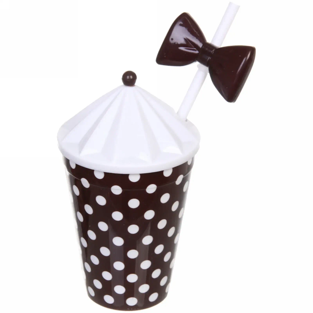 Стакан пластиковый 500мл «Горошек» с трубочкой и крышкой, цвета микс