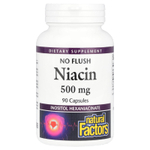 Natural Factors, ниацин, без приливов, 500 мг, 90 капсул