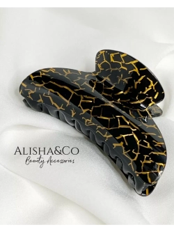 Крабик для волос черный Black&Gold Shell большой набор 2 шт.