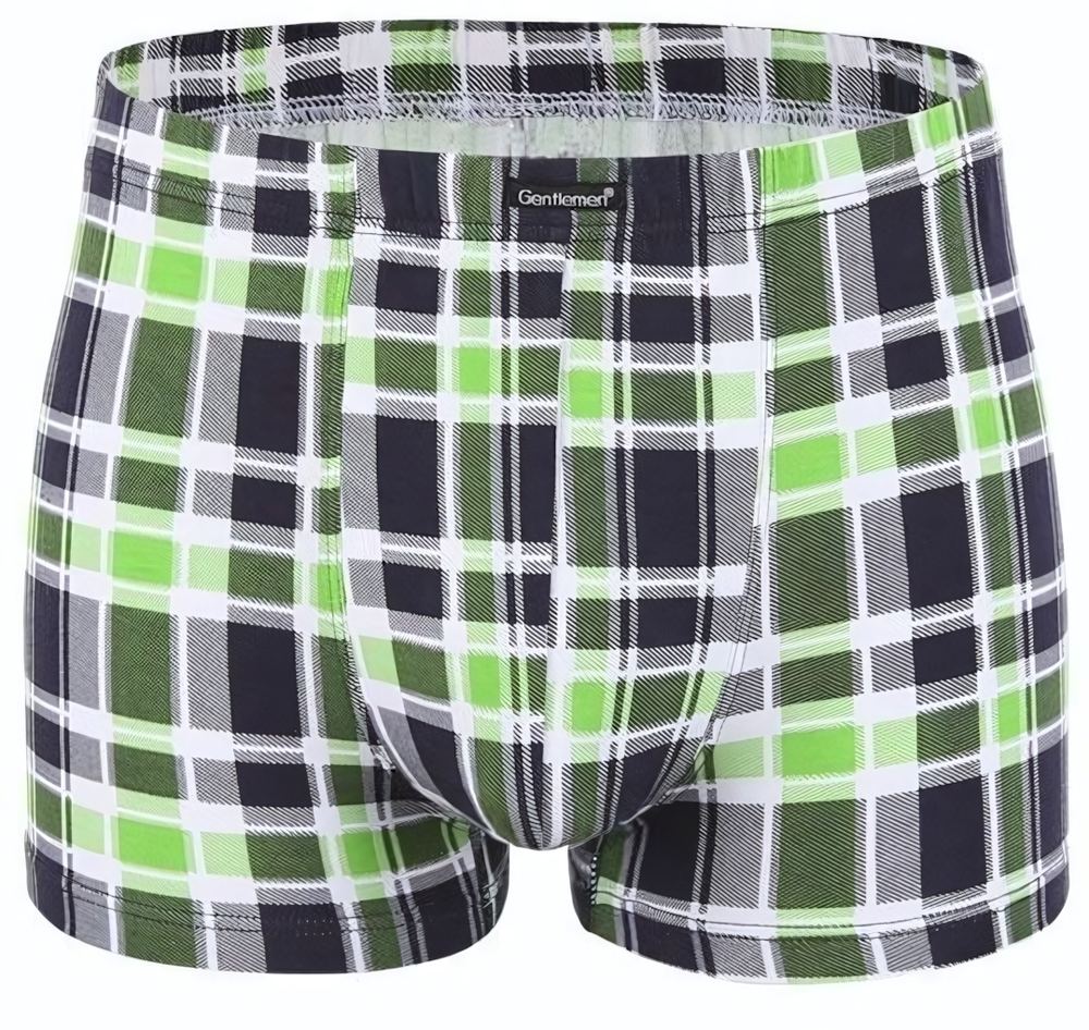 Мужские хлопковые трусы-боксеры в клетку (Размер: L) (Цвет: зеленый с черным)