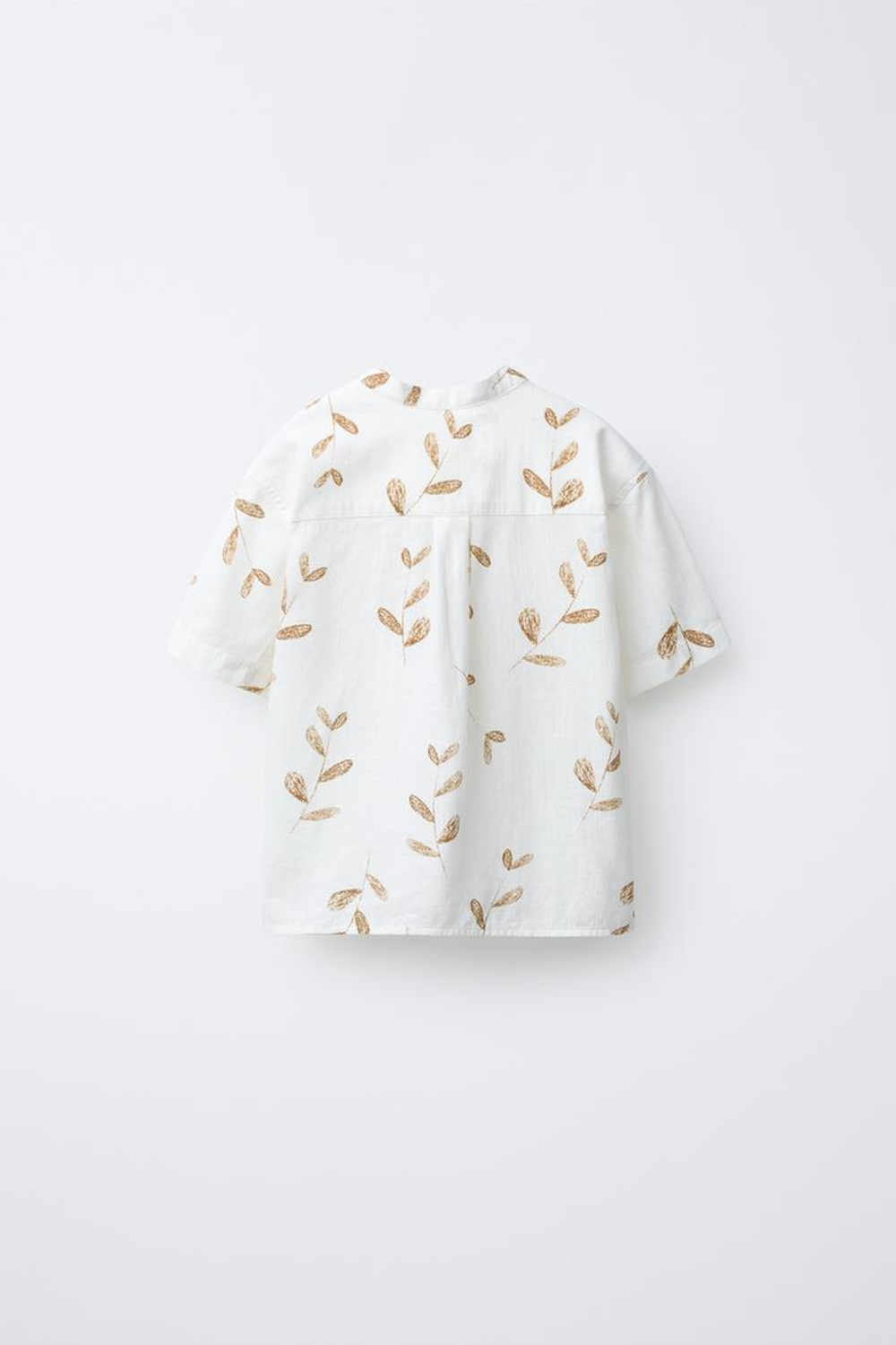 ZARA РУБАШКА С ВОРОТНИКОМ-СТОЙКОЙ И ПРИНТОМ «ЛИСТЬЯ», СВЕТЛО-БЕЖЕЫЙ