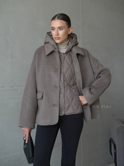 Пальто-пиджак с утепленным жилетом в цвете капучино