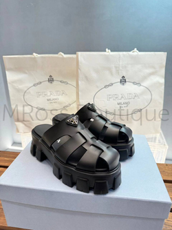 Женские мюли Prada Monolith черного цвета на тракторной подошве