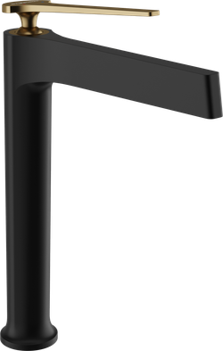 Смеситель для раковины STWORKI Аулум S06020BG матовый черный, матовое золото + донный клапан SD-001GM матовое золото