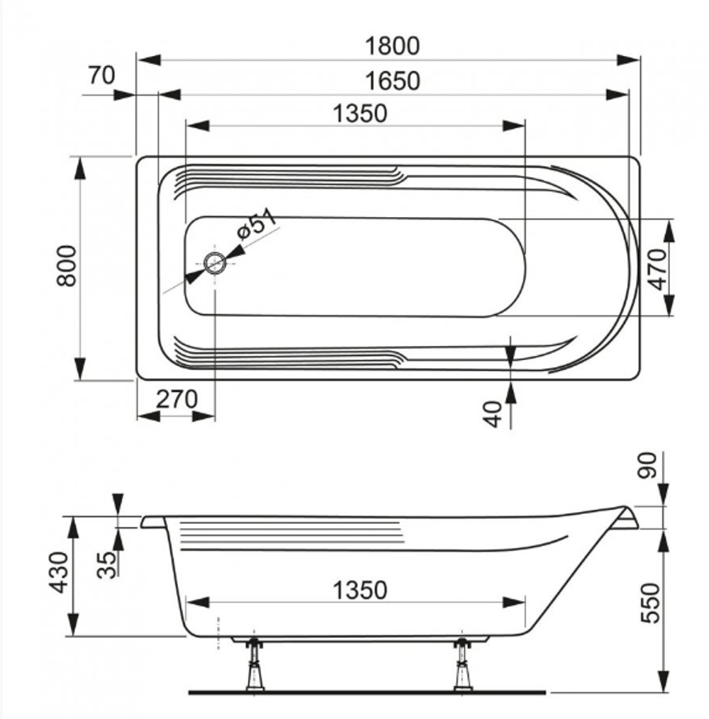 Акриловая ванна VAGNERPLAST HERA 180x80