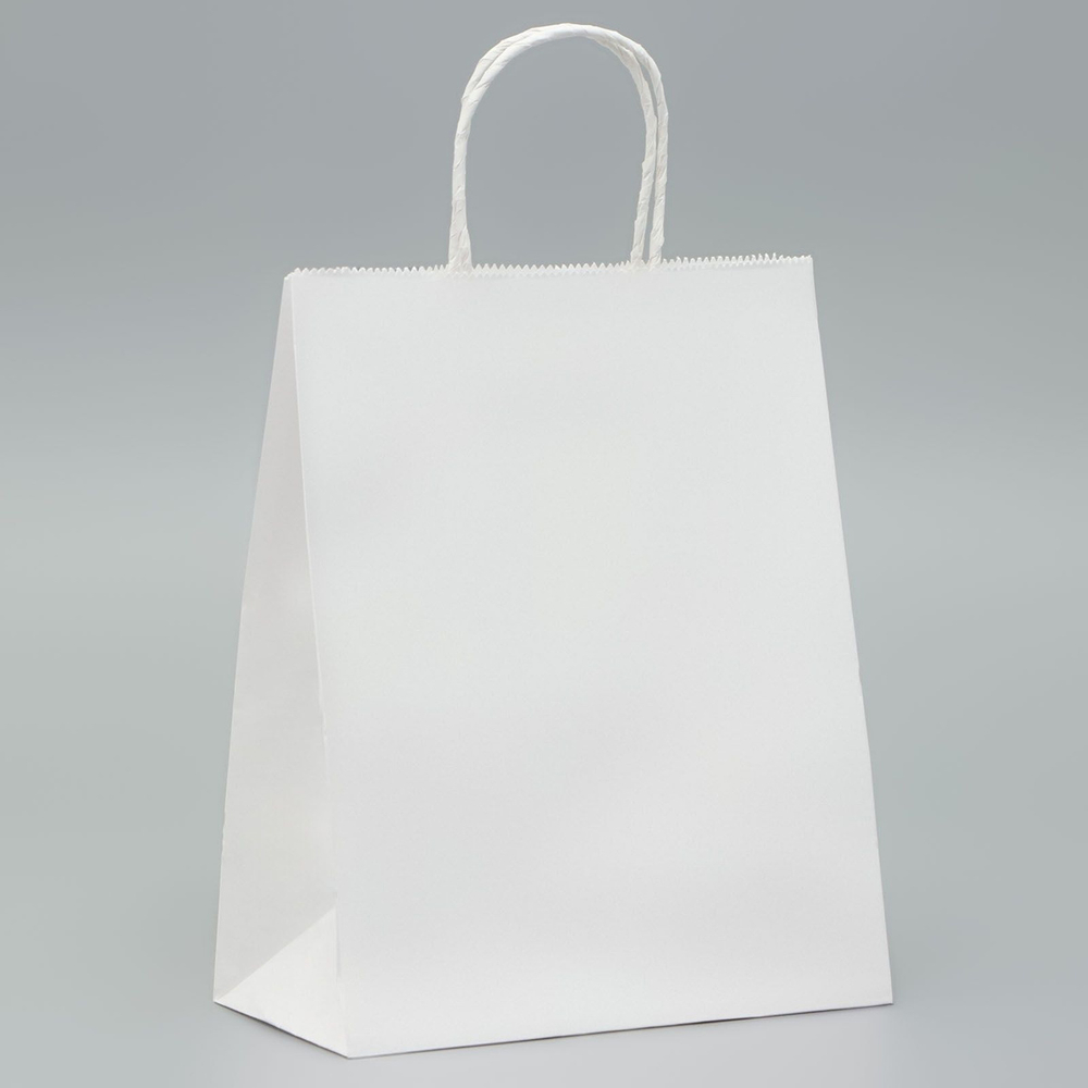 Пакет крафт без печати, белый, круглая ручка 22 х 12 х 25 см   2682918