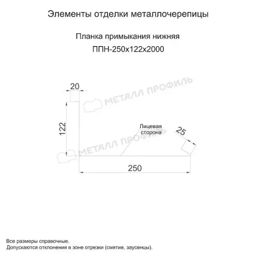 Планка примыкания нижняя 250х122х2000 (ОЦ-01-БЦ-0,45)