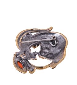 AM-3837 Брошь «Кот в Аквариуме» (латунь, янтарь)