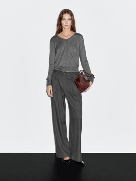 Massimo Dutti Широкие брюки в тонкую полоску со средней посадкой, темно-серый