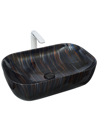 Раковина накладная (мрамор черная с синим и оранжевым)  WeltWasser WW  ELBACH 2143P K501 610х400х145