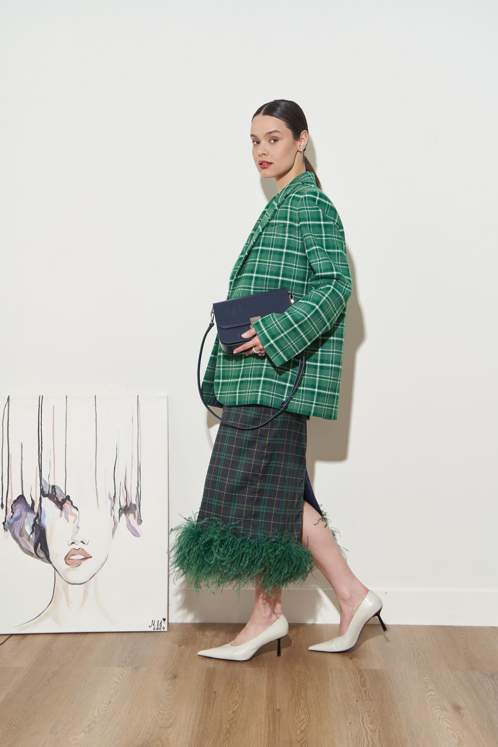 ПИДЖАК В КЛЕТКУ ЗЕЛЕНЫЙ|МОЛОЧНЫЙ