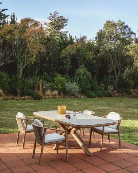 Уличный стул Sirte из алюминия с отделкой под дерево и веревкой цвета экрю