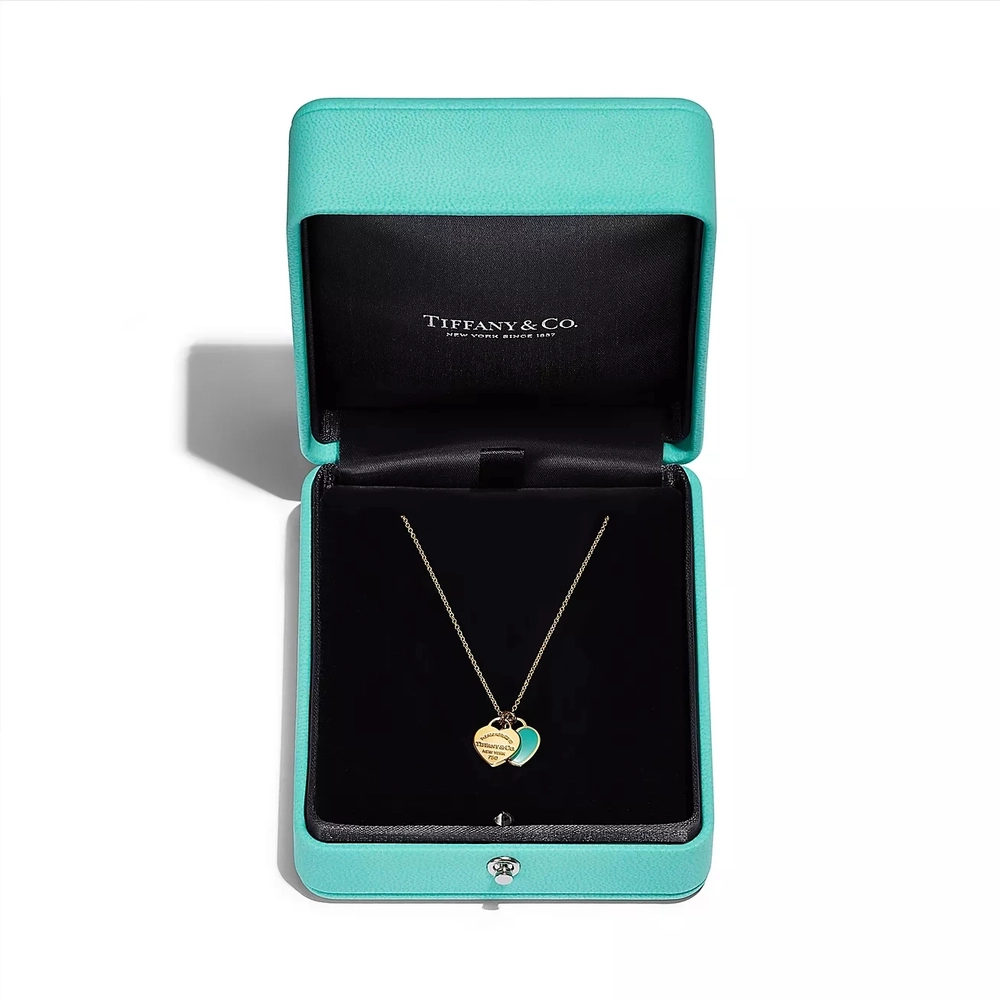 Подвеска из золота 18к(750 проба), Tiffany, два сердца с голубой эмалью 💝✨exclusive ✨