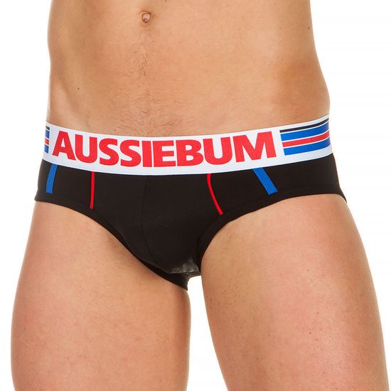 Мужские трусы брифы черные с вставкой из сетки AussieBum