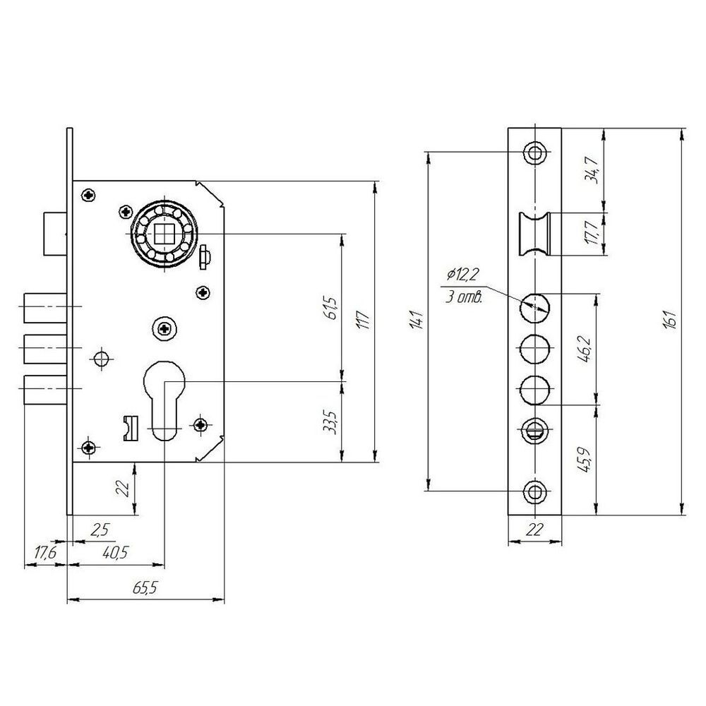 Замок врезной Зенит, ЗВ7-60.1, БП-00010131, ручка в комплект, цилиндровый, бронз
