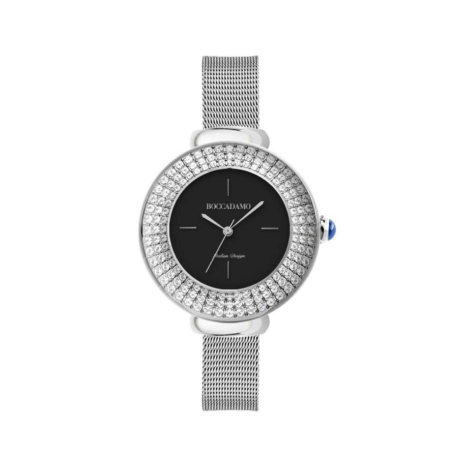 Часы Boccadamo Dome Silver Black DM002 BW/S с минеральным стеклом, кристаллами Swarovski