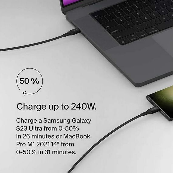 Кабель Belkin Boost Charge Braided USB-C - USB-C 1 м 240W (CAB015BT1MBK) черный