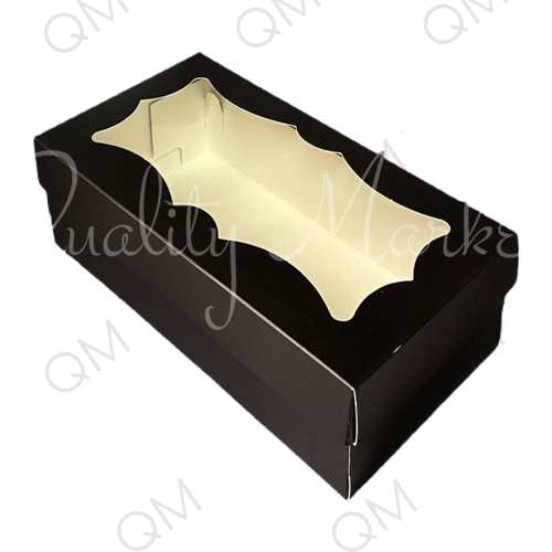 Коробка для макарон и др. кондитерских изделий с фигурным окошком 210*110*55 мм (черный), 50шт