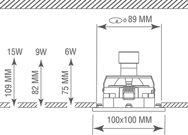 Поворотный встраиваемый светильник под сменную лампу