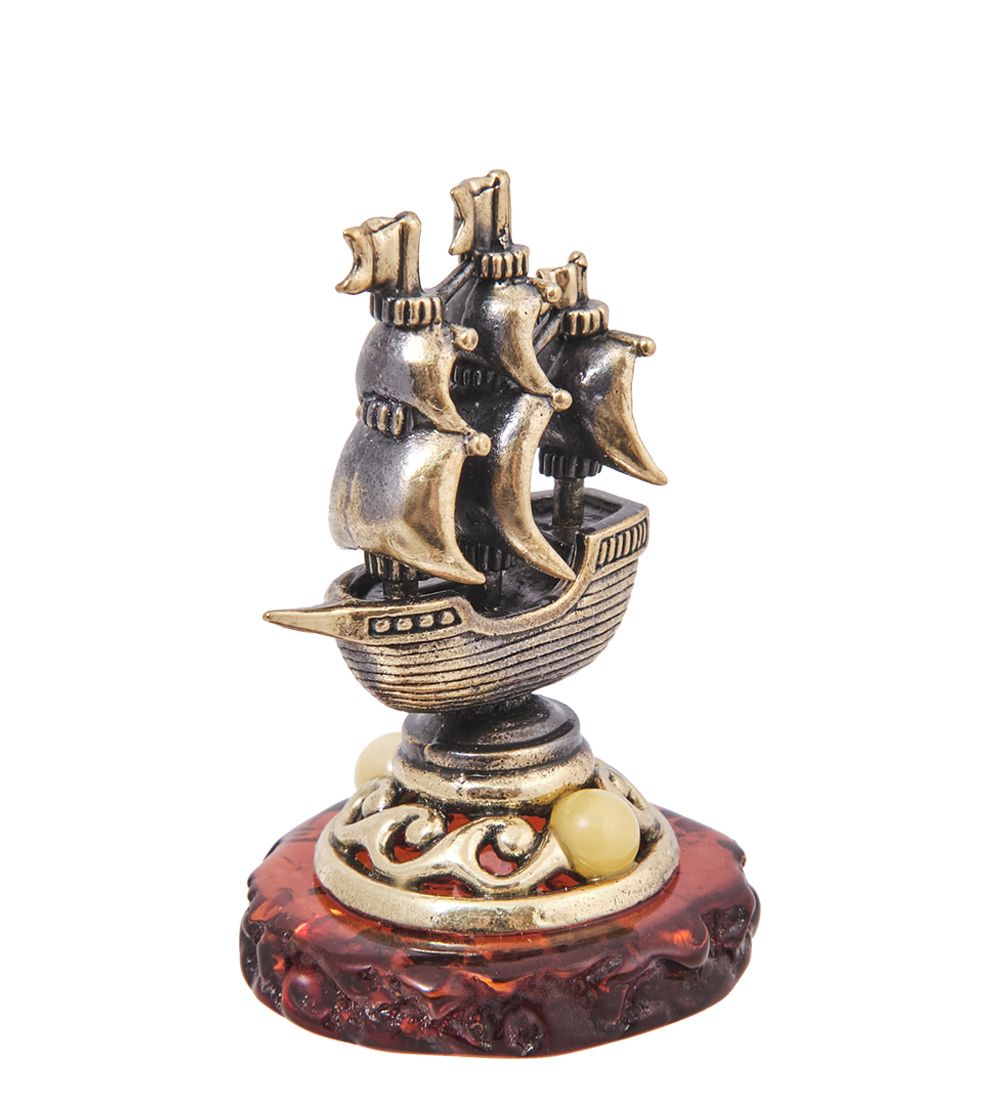Народные промыслы AM-4122 Фигурка «Корабль Алые Паруса» (латунь, янтарь)