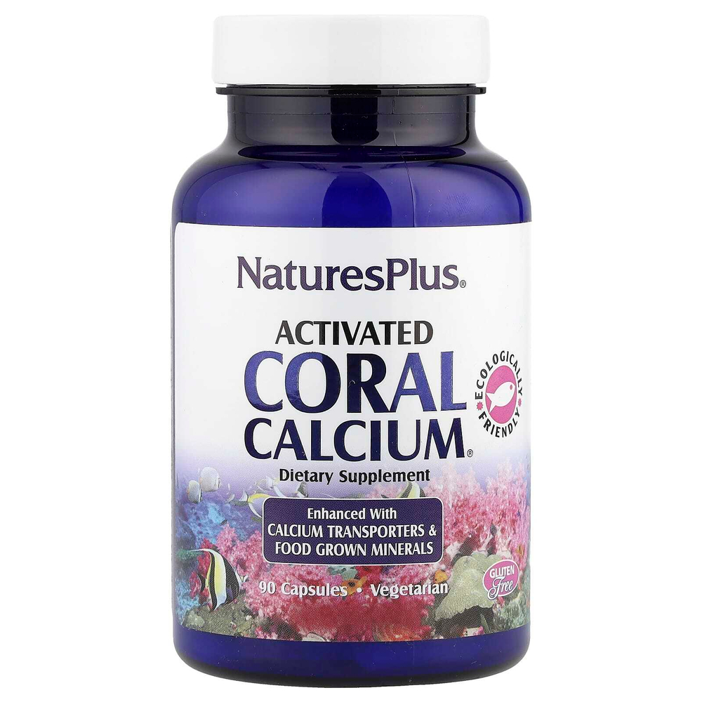 NaturesPlus, активированный коралловый кальций, 90 вегетарианских капсул