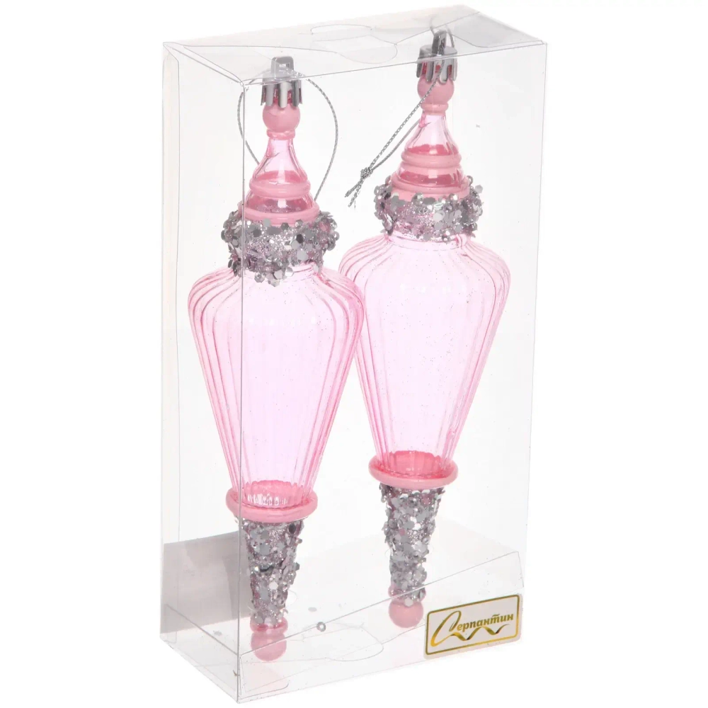 Елочные игрушки «Сияющий кристалл» 5,2*5,2*19 см (набор 2 шт), Розовый