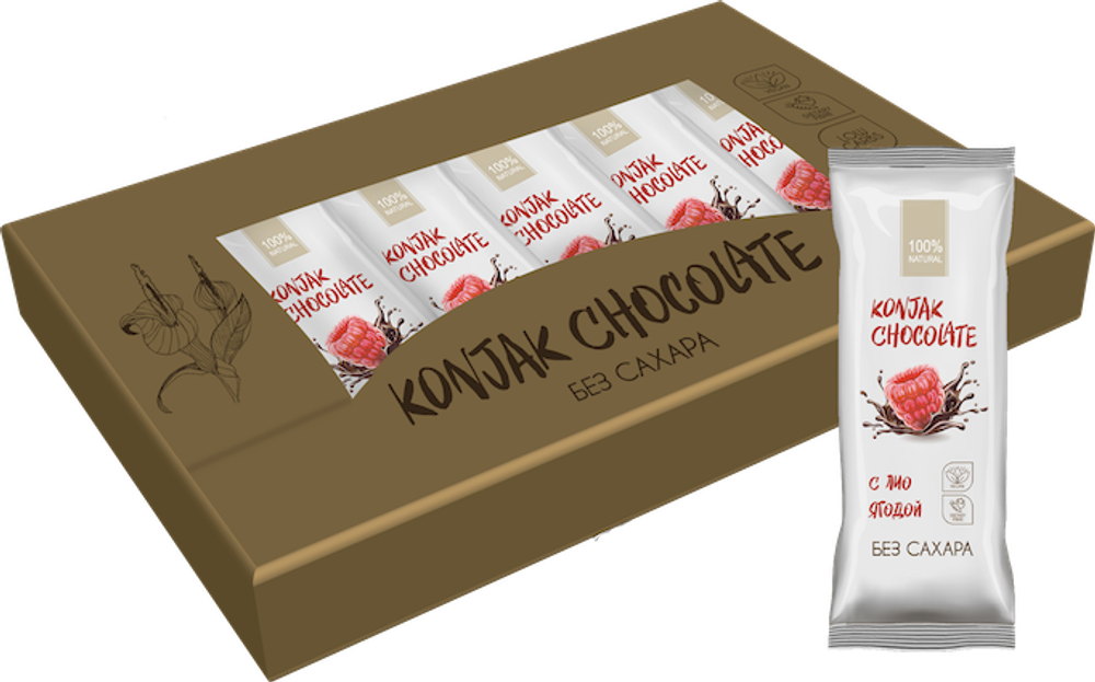 Шоколад без сахара KONJAK CHOCOLATE Малиновый, кор. 10 шт.