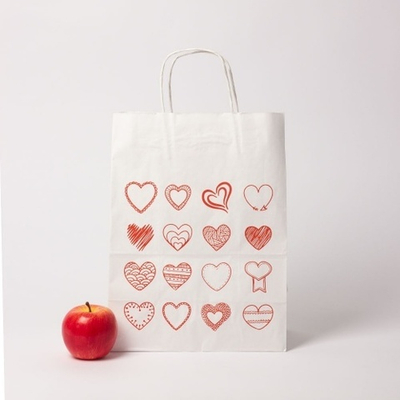 Пакеты бумажные, 26x35x14, "Сердца", белый